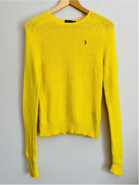 Polo Ralph Lauren Yellow Cotton Knit Crew Neck Sweater Small